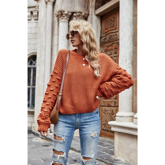 Lantern Long-Sleeved Knitted Pullover Cable Knit Sweater - Picture 6 of 12